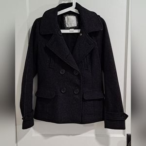 American Eagle Outfitters Charcoal Black 70% Wool Blend Fitted Peacoat